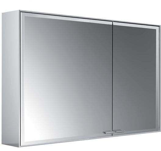 EMCO Lichtspiegelschrank prestige 2 988 mm Aufputz, breite Tür links, Aluminium, LED, Touch, IP44