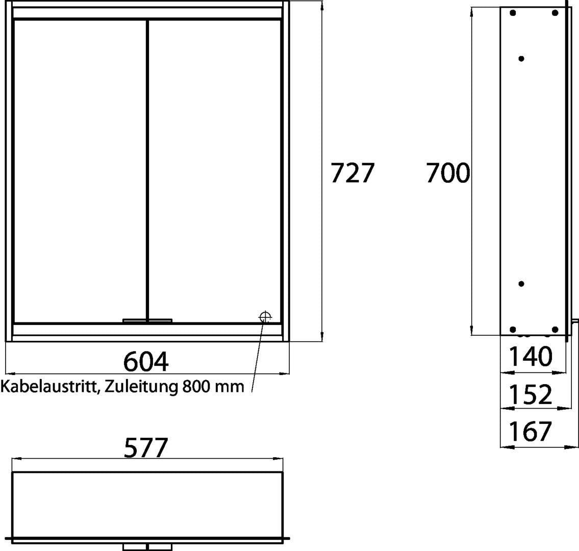 EMCO Lichtspiegelschrank prime 2 600 mm, 2 Türen, Unterputz, LED, dimmbar, IP20, Aluminium