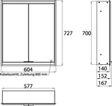 EMCO Lichtspiegelschrank prime 2 600 mm, 2 Türen, Unterputz, LED, dimmbar, IP20, Aluminium