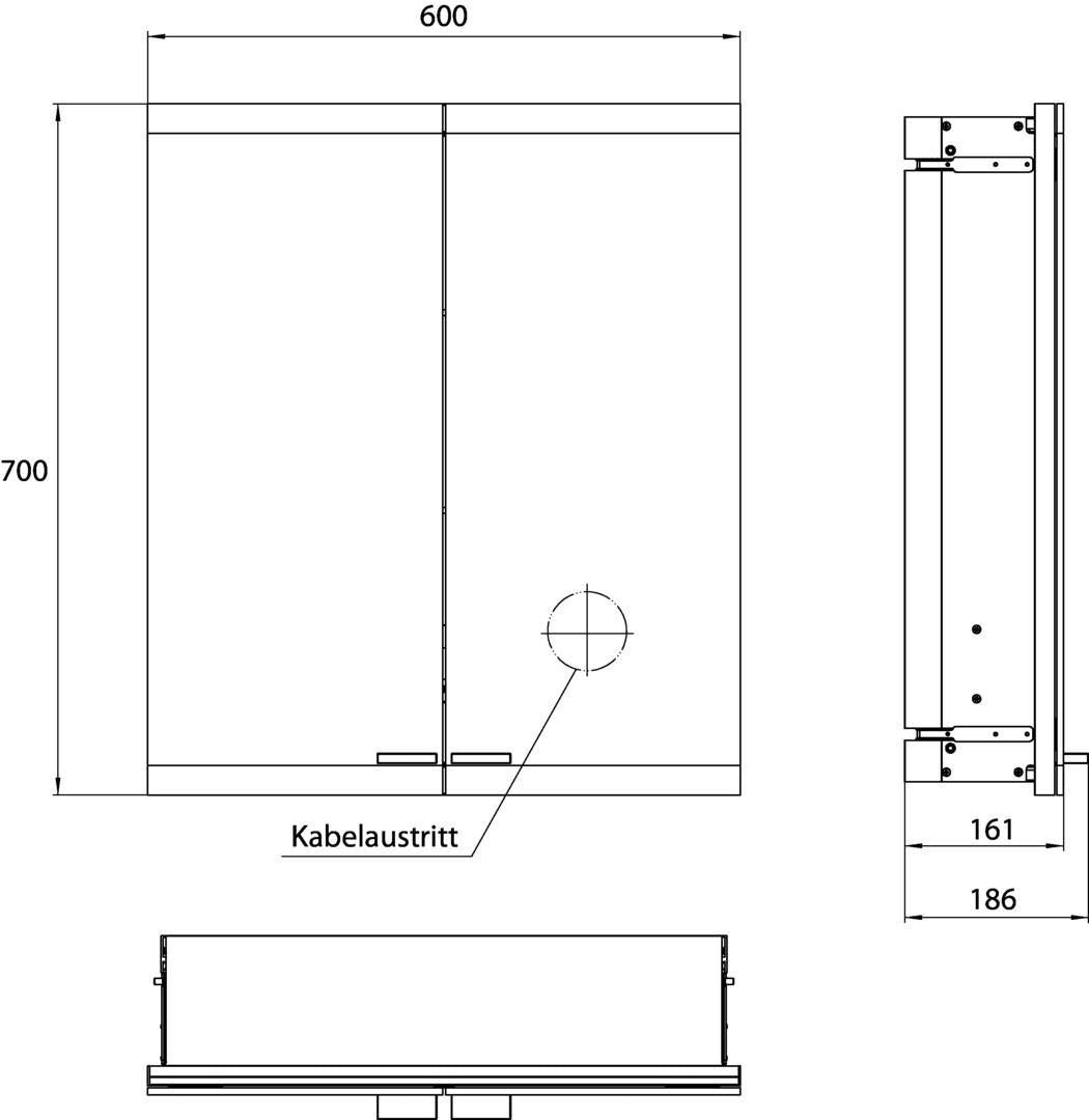 EMCO Lichtspiegelschrank evo 08013 Unterputz 600 mm 2 Türen Aluminium mit LED-Beleuchtung
