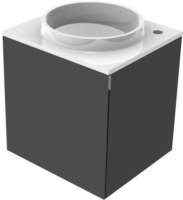 EMCO Gäste-Waschtisch evo 27410 – 450 mm, Mineralguss, Armaturenbohrung rechts, Griff rechts, optiwhite