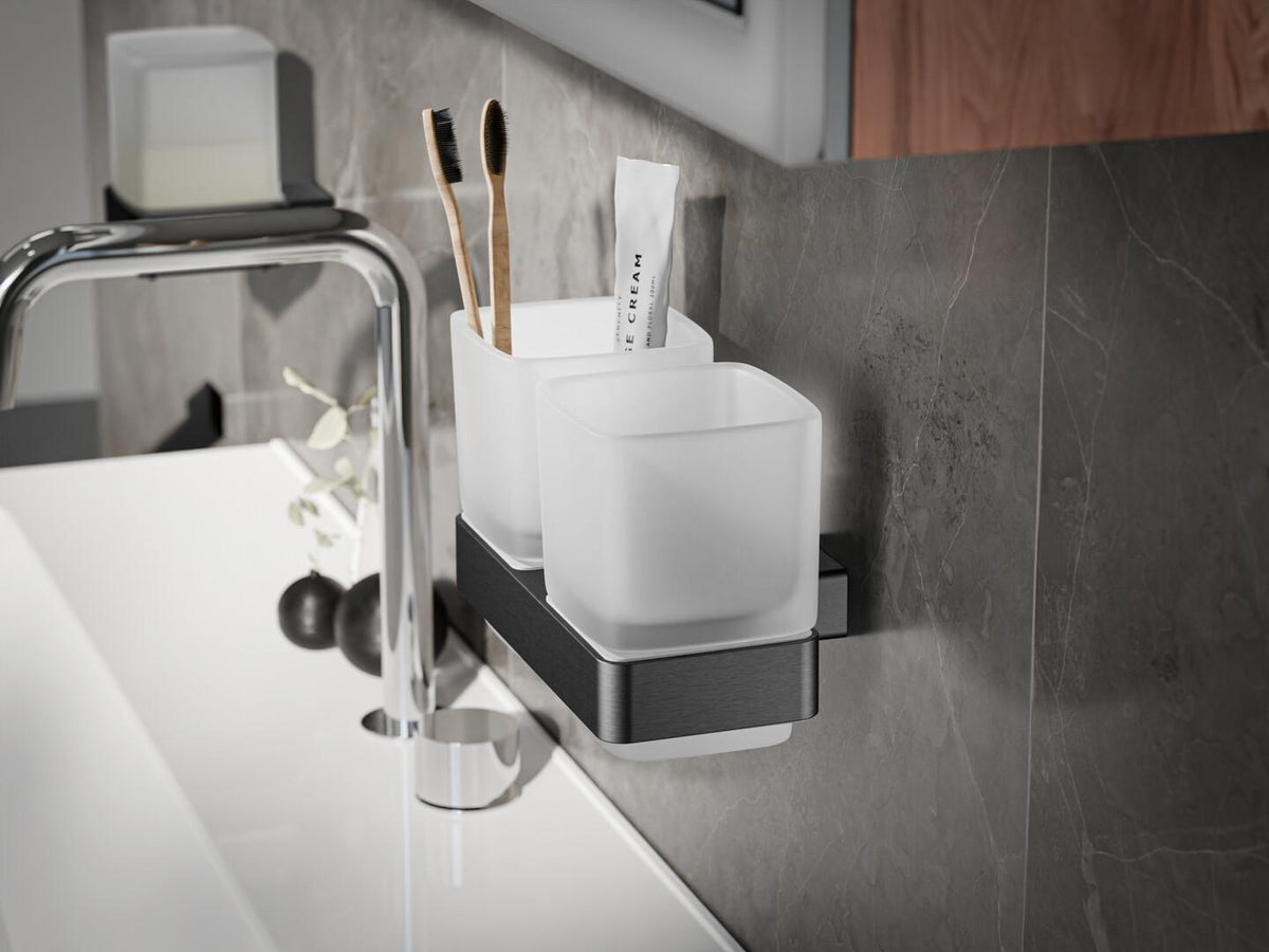 EMCO Doppelglashalter loft 00100 – Kristallglas satiniert, verchromt, Wandmontage