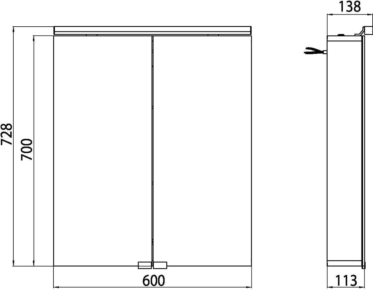 EMCO Lichtspiegelschrank flat LED 600 mm, 2 Türen, Aluminium, mit Waschtischbeleuchtung