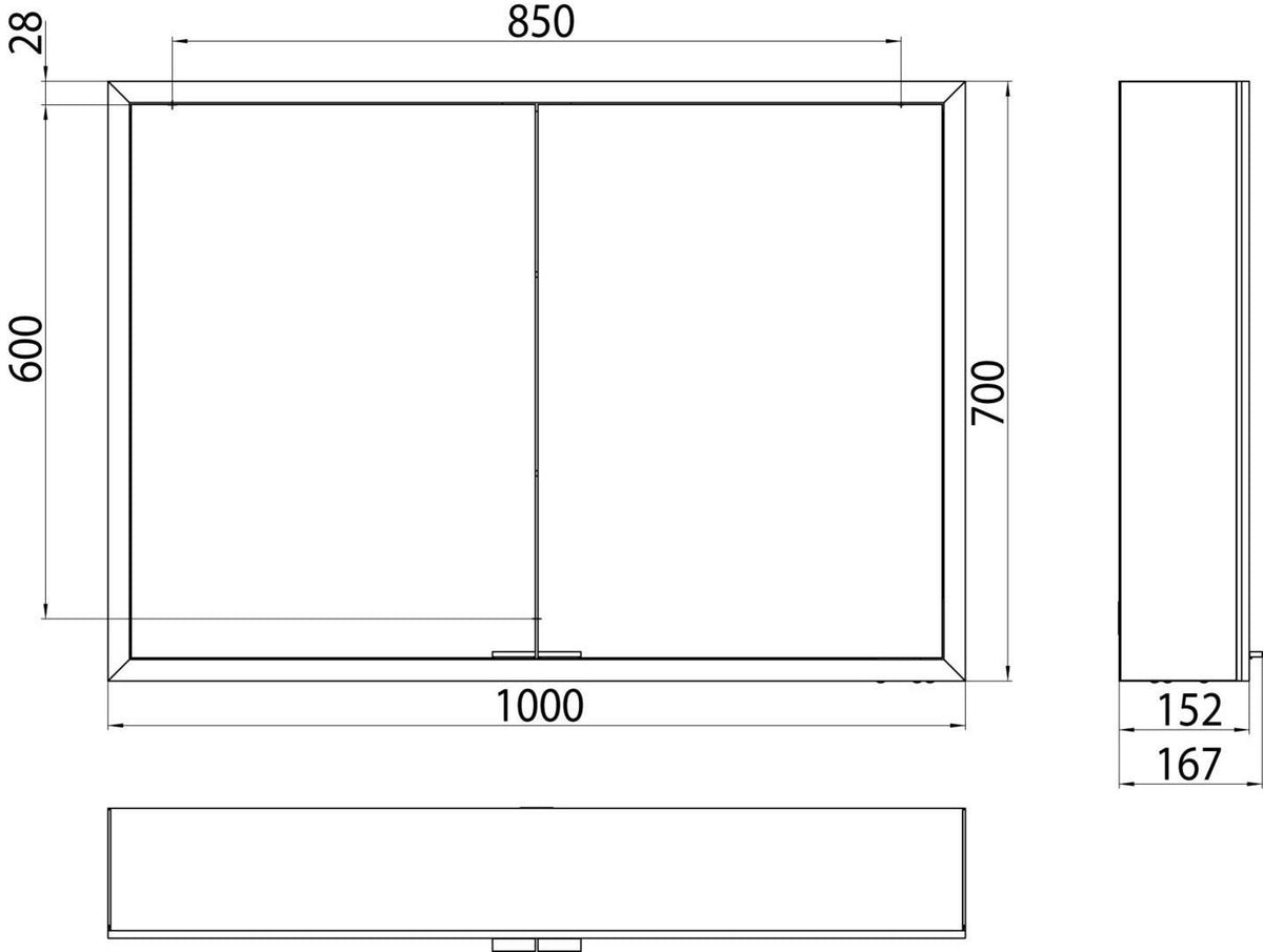 EMCO prime LED-Lichtspiegelschrank 1000 mm, 2-türig, Aufputz, Aluminium, Touchsteuerung