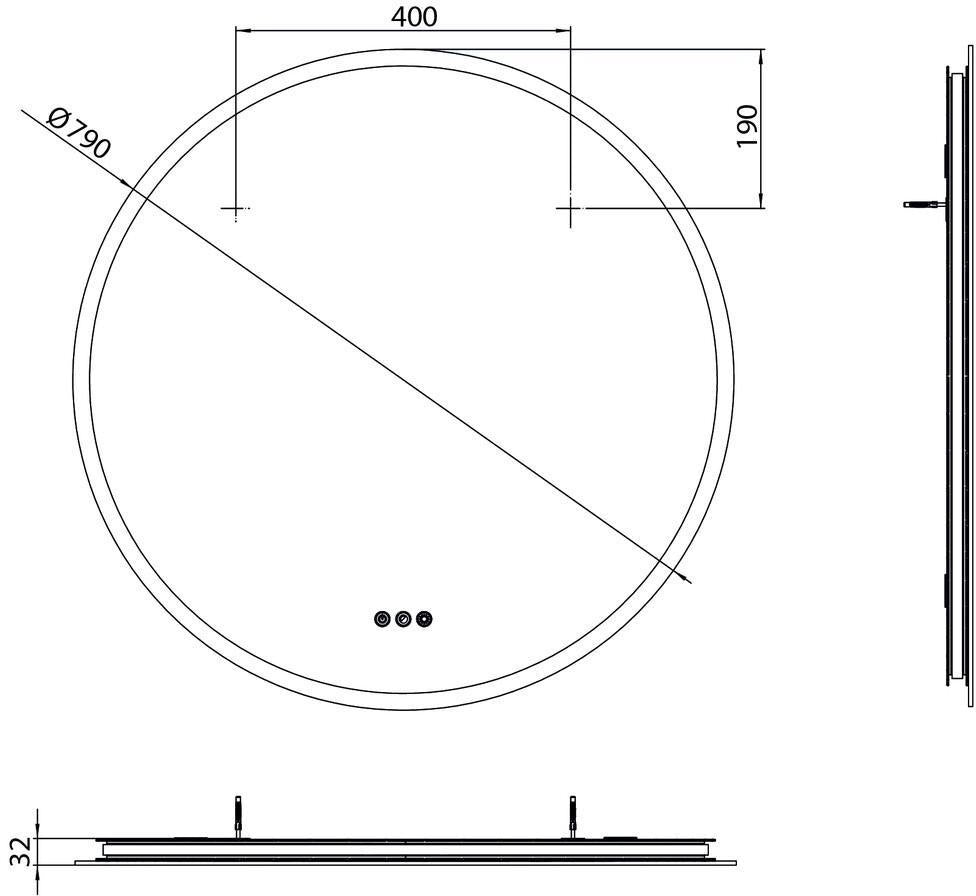 EMCO LED-Lichtspiegel pure++ 40808, rund, 790 mm, mit Spiegelheizung und 3 Touchsensoren
