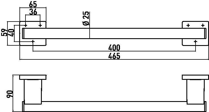 EMCO Reling System 2 für Einhängesitz 465 mm – Chrom, verdeckte Wandmontage, Messing