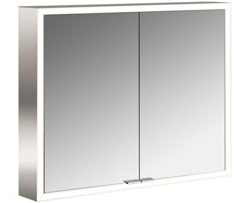 EMCO prime LED-Lichtspiegelschrank 800 mm, 2 Türen, Aufputz, Aluminium, dimmbar – IP20