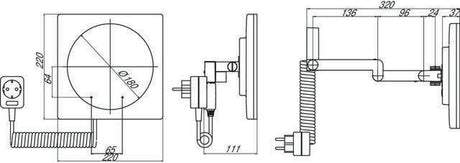 EMCO LED-Rasier-/Kosmetikspiegel eckig Wandmodell Spiralkabel 5-fach chrom