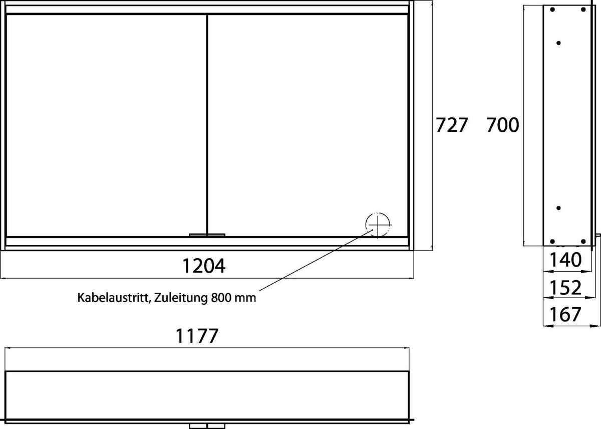 EMCO LED-Lichtspiegelschrank prime 2, 1200 mm, 2 Türen, Unterputz, Aluminium, mit Front- und Innenbeleuchtung