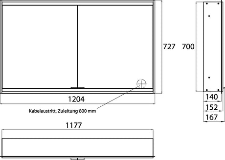 EMCO LED-Lichtspiegelschrank prime 2, 1200 mm, 2 Türen, Unterputz, Aluminium, mit Front- und Innenbeleuchtung