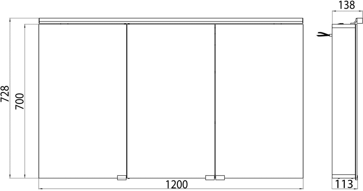 EMCO Lichtspiegelschrank flat LED 1200 mm 3 Türen Aluminium – Aufputz mit Soft-Close