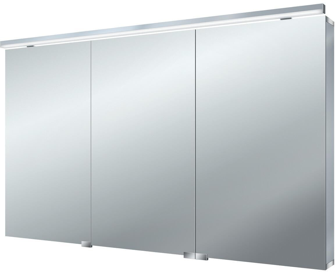 EMCO Lichtspiegelschrank flat LED 1200 mm 3 Türen Aluminium – Aufputz mit Soft-Close