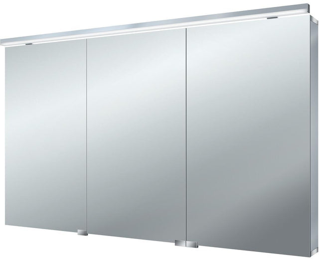 EMCO Lichtspiegelschrank flat LED 1200 mm 3 Türen Aluminium – Aufputz mit Soft-Close