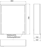 EMCO Lichtspiegelschrank prime 3 600 mm Aufputz, 1 Tür rechts, LED, Touchsensoren, Aluminium