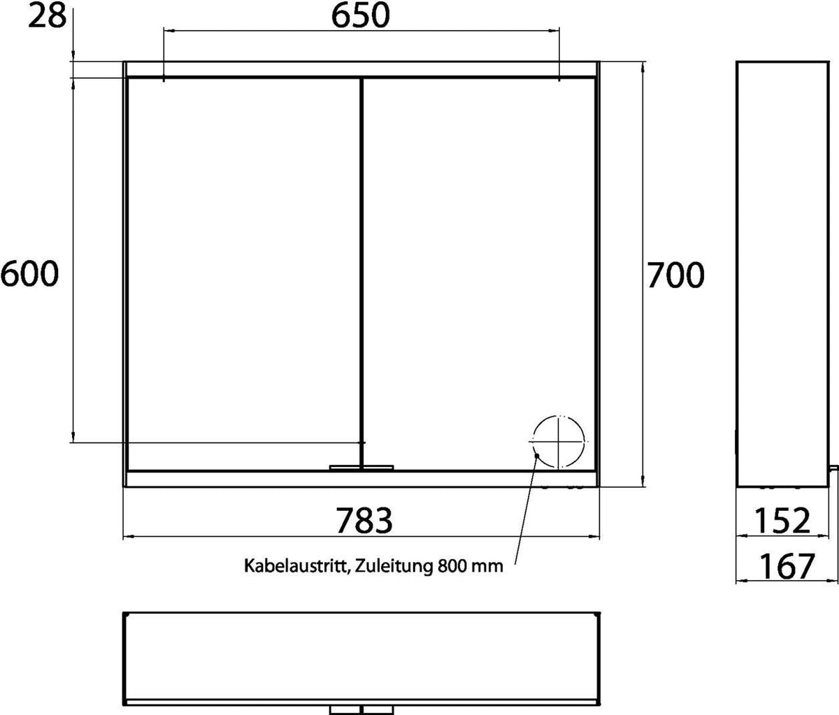 EMCO LED-Lichtspiegelschrank prime 2, 800 mm, 2 Türen, Aufputz, Aluminium, IP20, Soft-Close