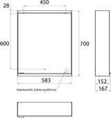 EMCO prime 2 LED-Lichtspiegelschrank 600 mm, 1-türig, Aufputz, Aluminium, Touchsteuerung