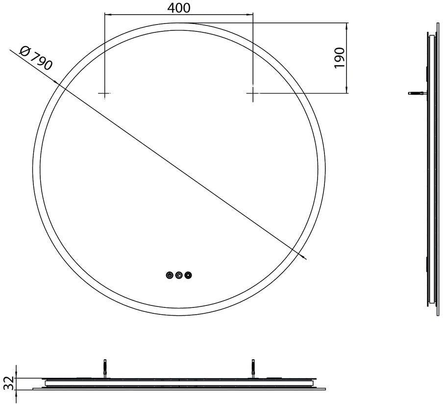 EMCO LED-Lichtspiegel pure++ 600 mm mit 3 Touchsensoren und umlaufender Mattierung