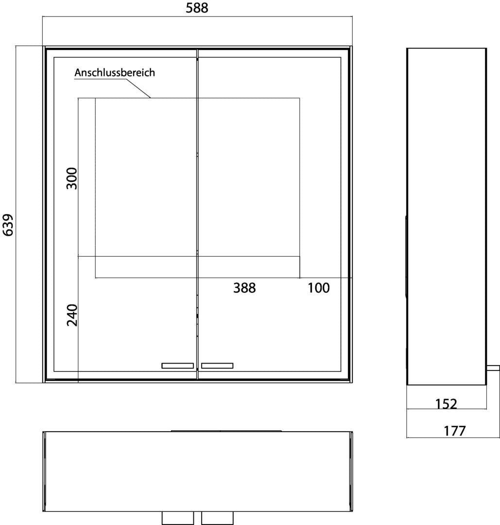 EMCO Lichtspiegelschrank prestige 2 587 mm Aufputz – LED, 2 Türen, Touch-Bedienfeld, Aluminium