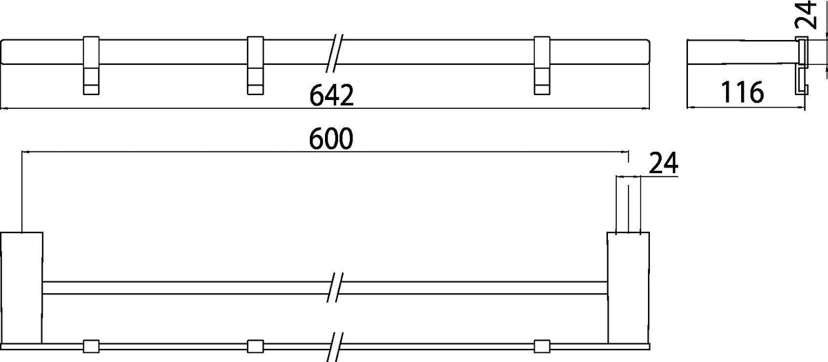EMCO Doppelbadetuchhalter LOFT 600 mm mit 3 abnehmbaren Haken, Chrom