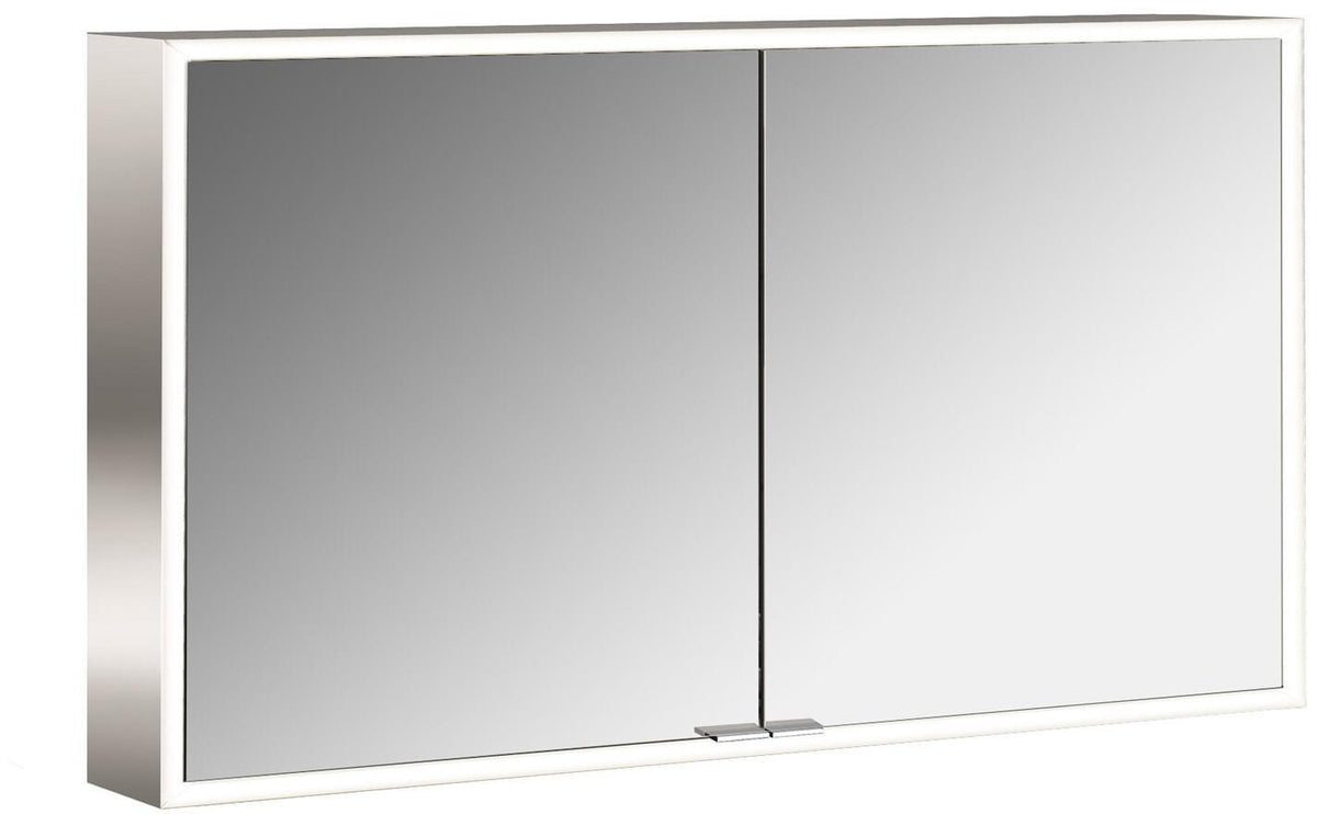 EMCO prime LED-Lichtspiegelschrank 1200 mm, 2-türig, Aufputz, Aluminium, mit Touchsteuerung