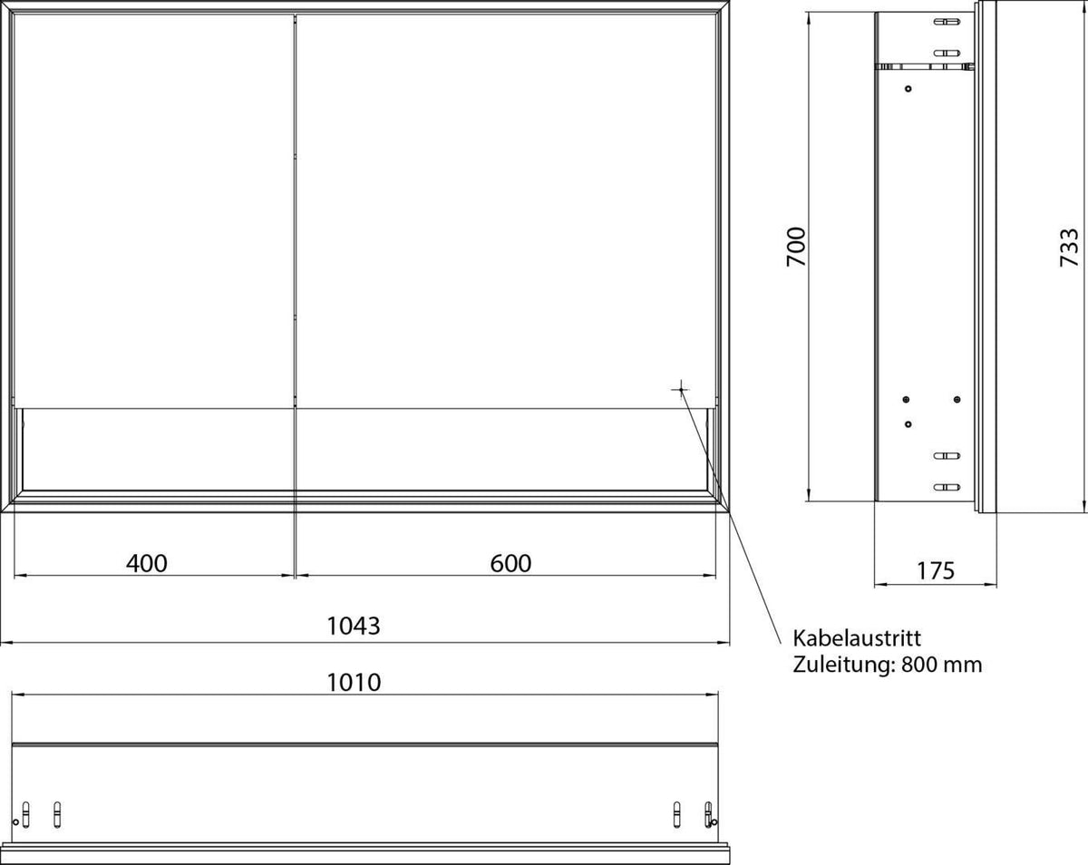 EMCO Lichtspiegelschrank loft Unterputz 1000 mm 2-türig mit Unterfach und LED-Beleuchtung