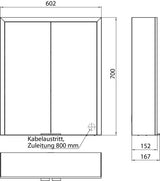 EMCO Lichtspiegelschrank prime 3 Aufputz 600 mm 2-türig mit LED und Touch-Steuerung