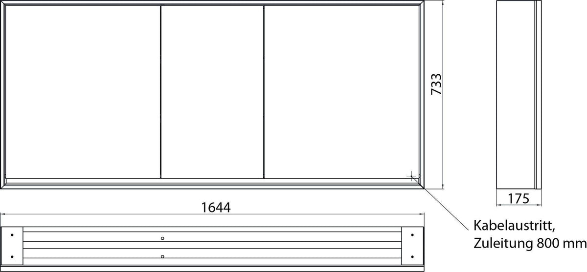 EMCO LOFT LED-Lichtspiegelschrank 1600 mm, 3-türig, Aufputz, Aluminium