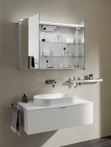 EMCO Lichtspiegelschrank flat LED, 1 Tür, 600 mm, Aluminium, Aufputz, IP44