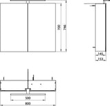 EMCO Lichtspiegelschrank mee 05051 Aufputz, 2-türig, 800 mm, Aluminium, LED 4000K, IP44