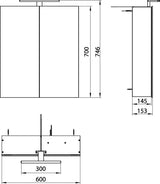 EMCO Lichtspiegelschrank mee 600 mm, 2-türig, LED 4000K, Aufputz, Aluminium