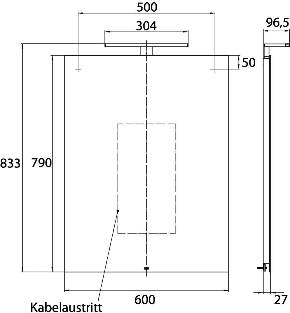 EMCO LED-Lichtspiegel mee mit Sensor-Schalter, 450 x 924 mm, IP 44, rechteckig, Holzrahmen