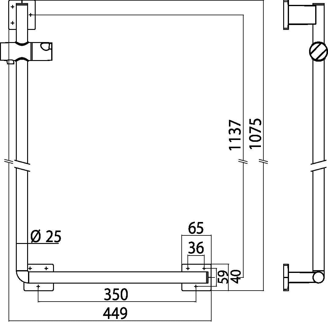 EMCO Dusch-Haltegriff system2 rechts 1137 mm – Chrom, abgewinkelt 90°, Wandmontage
