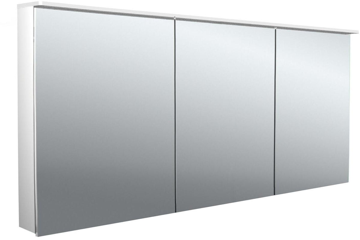 EMCO flat 2 Design LED-Lichtspiegelschrank 1600 mm, 3-türig, Aluminium, Aufputz, mit Touchsensoren