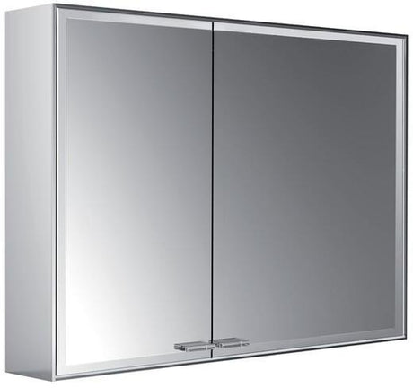 EMCO prestige 2 LED-Lichtspiegelschrank 887 mm Aufputz, breite Tür rechts, Aluminium