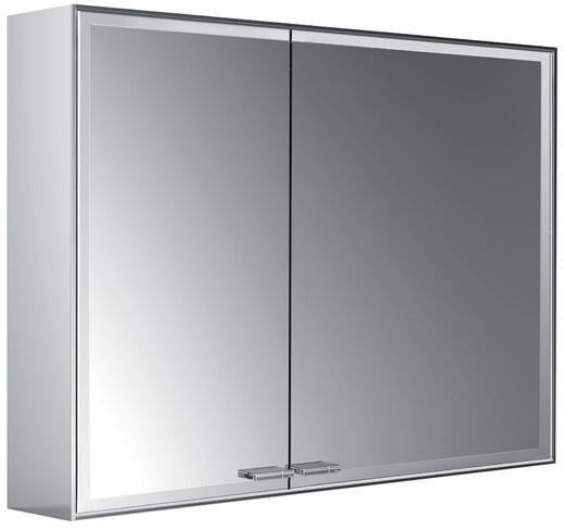 EMCO prestige 2 LED-Lichtspiegelschrank 887 mm Aufputz, breite Tür rechts, Aluminium