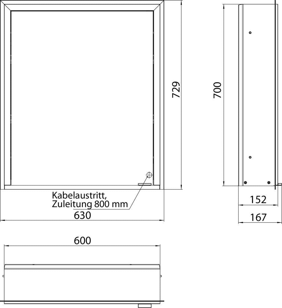 EMCO Lichtspiegelschrank prime 3 600 mm Unterputz, 1 Tür, Anschlag links, Aluminium
