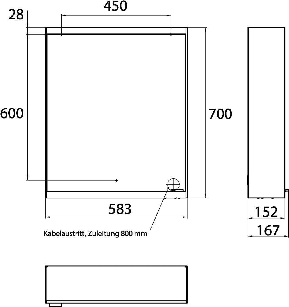EMCO Lichtspiegelschrank prime 2 600 mm Aufputz, Anschlag links, Aluminium, LED