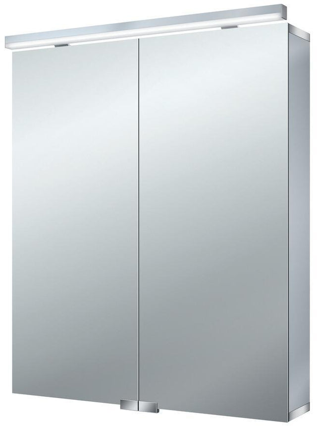 EMCO Lichtspiegelschrank flat LED 600 mm, 2 Türen, Aluminium, Aufputz, IP44, Soft-Close