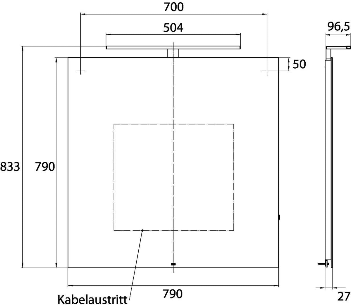 EMCO LED-Lichtspiegel mee mit Sensor-Schalter, 450 x 924 mm, IP 44, rechteckig, Holzrahmen