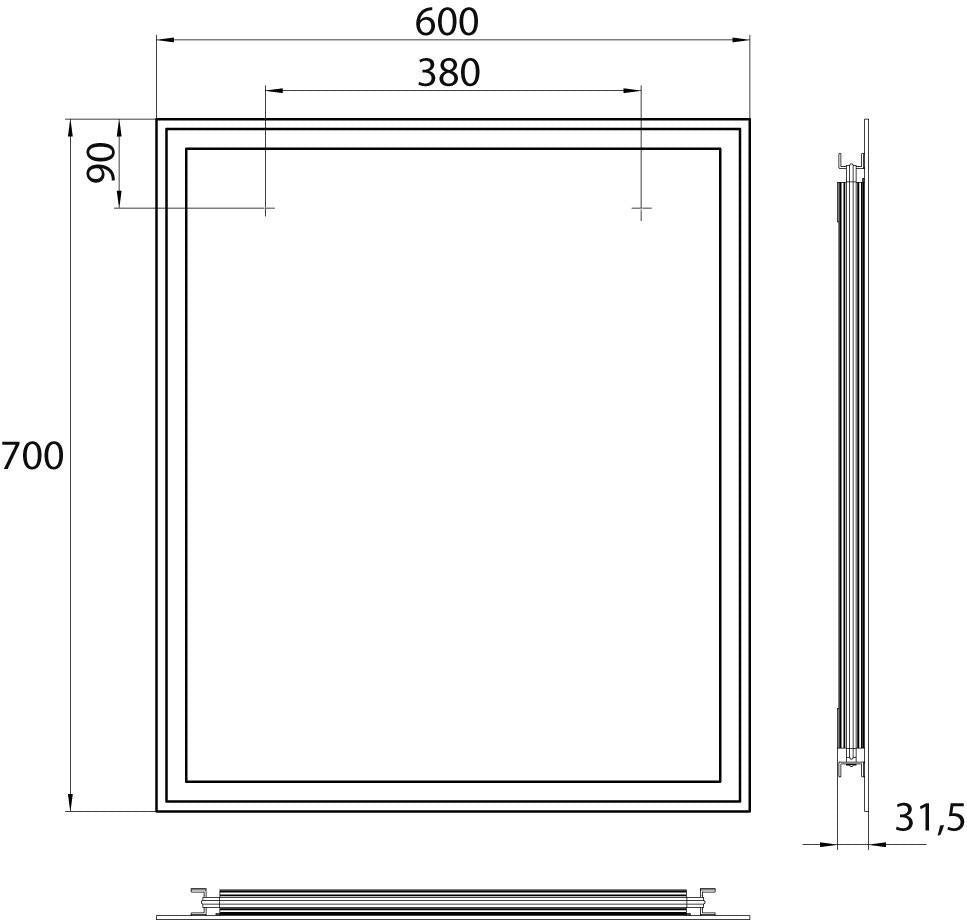 EMCO LED-Lichtspiegel MI 180 18003 mit Raumschaltung 600x700 mm – Wandspiegel mit umlaufendem Licht