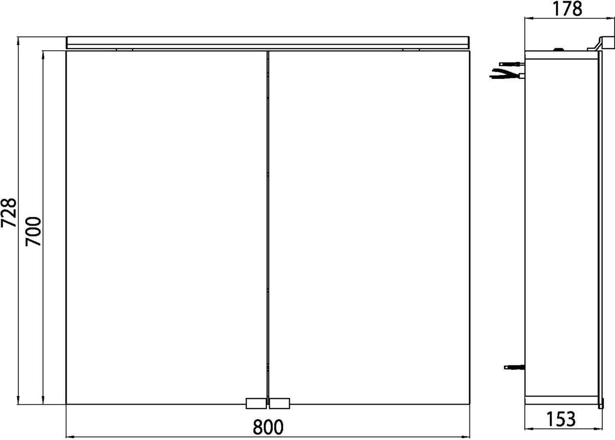 EMCO Lichtspiegelschrank pure 800 mm, 2 Türen, LED 4000 K, Aufputz, Aluminium