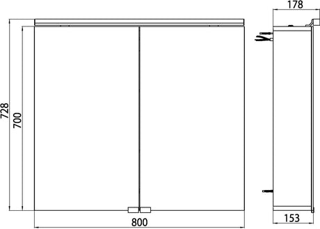 EMCO Lichtspiegelschrank pure 800 mm, 2 Türen, LED 4000 K, Aufputz, Aluminium