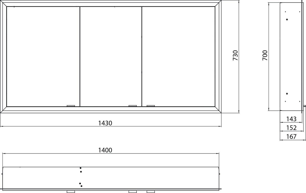 EMCO prime LED-Lichtspiegelschrank 1400 mm, 3-türig, Unterputz, Aluminium, Touchsensoren, IP20