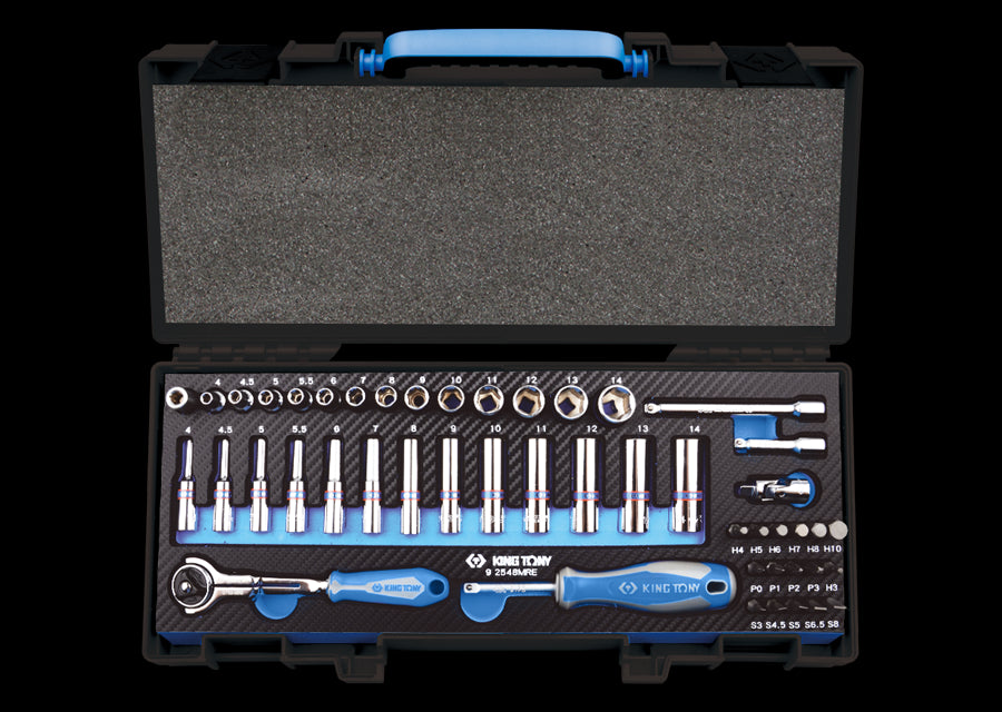 KING TONY Profi-Werkzeuge - 1/4" 6-Kant Steckschlüssel-Set, EVAWAVE, mit Zubehör - 48 tlg. 2548MRE