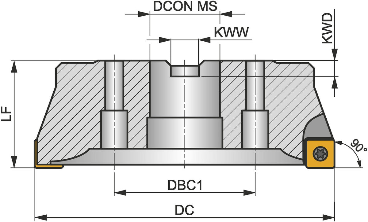 PRAMET Schulterfräser ISO 100A08R-S90SD12-C D.32mm Rechtslauf Schneid-D.100mm