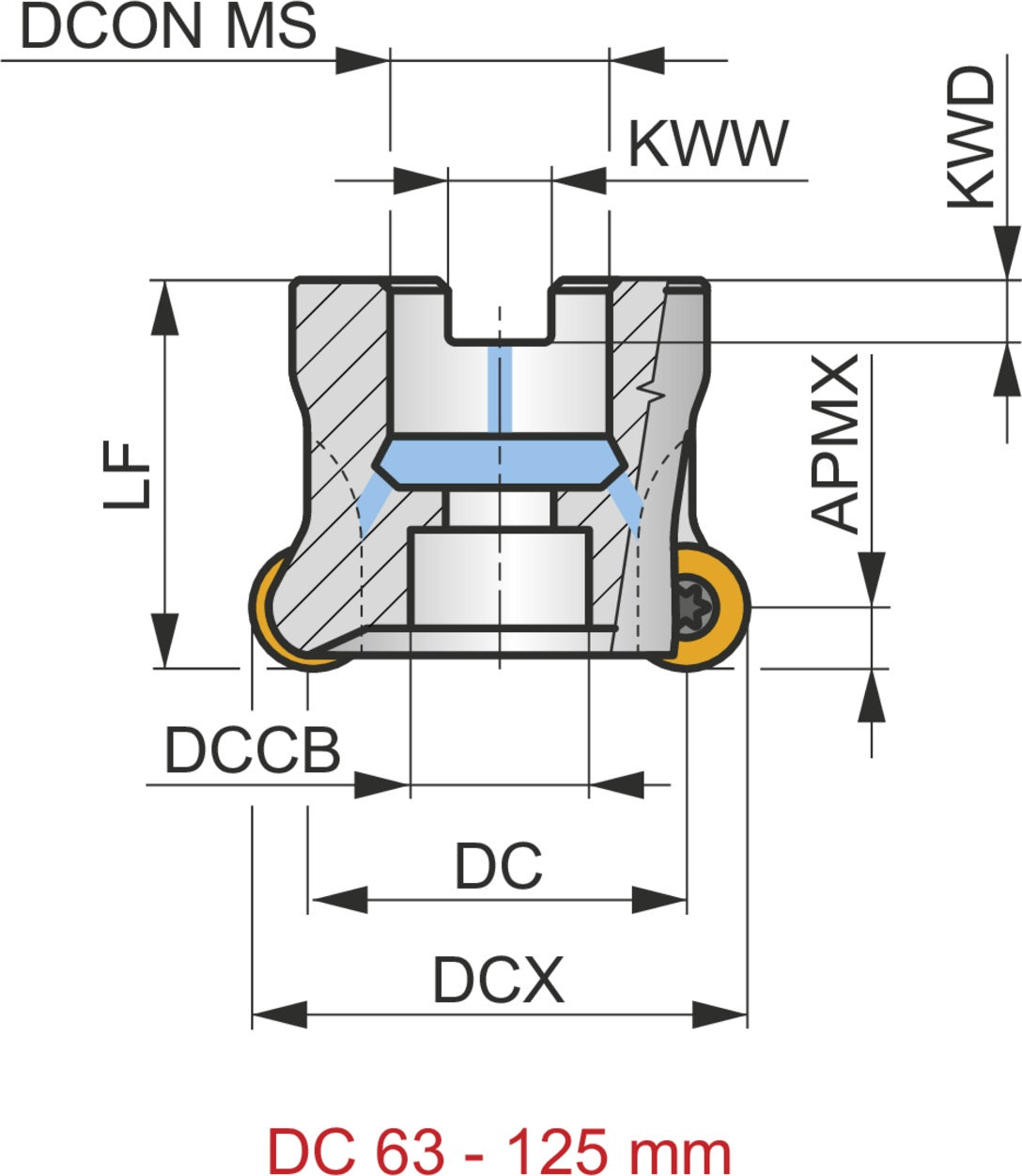PRAMET Kopier-Planfräser ISO 100A06R-SMORC16-C D.32mm mit Wendeplatte, Schneid-D.100mm