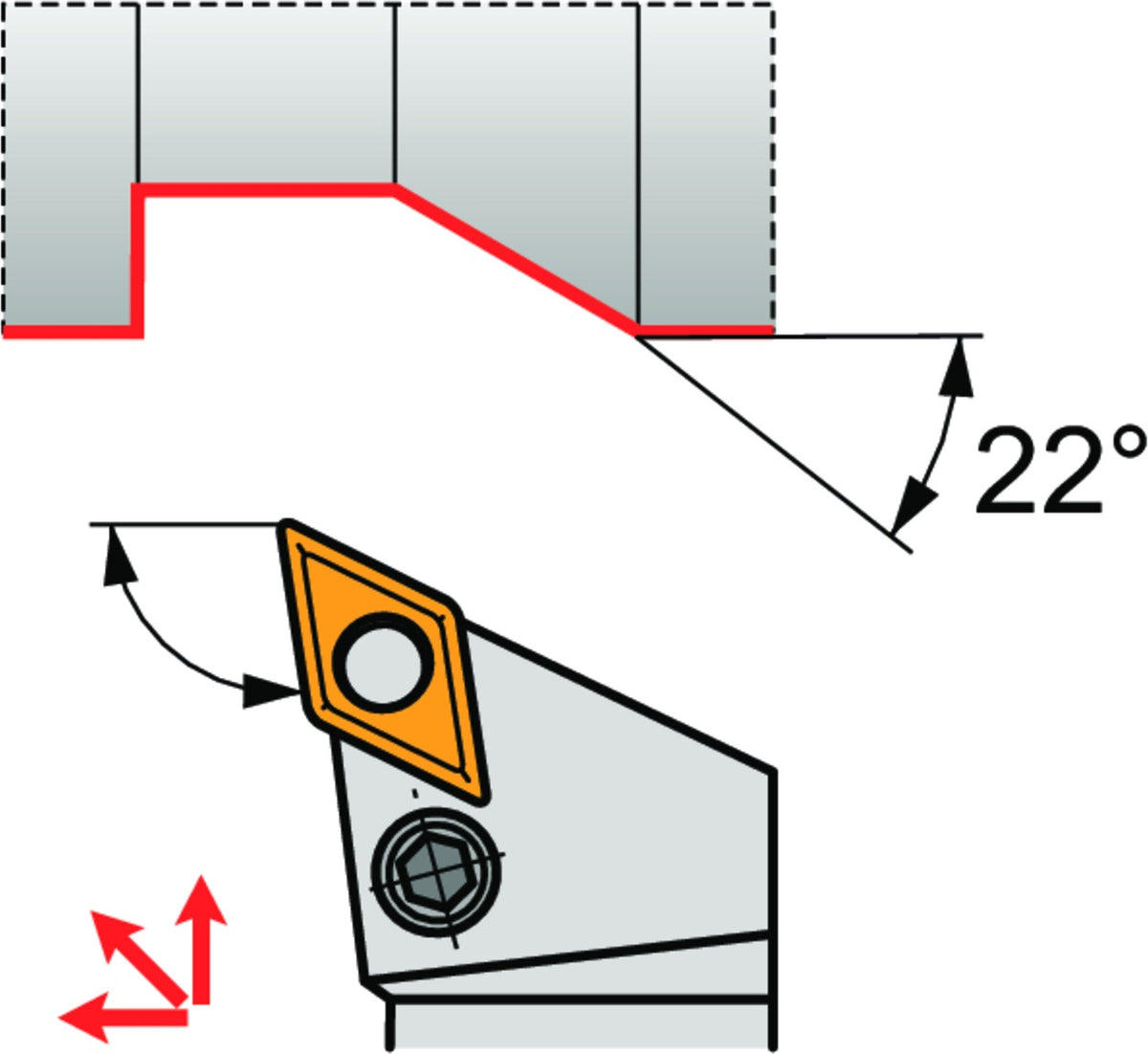 PRAMET Drehwerkzeughalter ISO PDXNL 2020 K 15 Linkslauf – 20 x 20 mm, 125 mm Länge