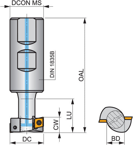 PRAMET T-Nutenfräser ISO 25F1R030B25-SCC06-C, Ø25 mm, mit Wendeplatte, Weldon-Schaft