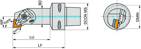 PRAMET Klemmhalter ISO C4-DCLNL-17090-12, 40 mm, mit Polygonkupplung, Linkslauf