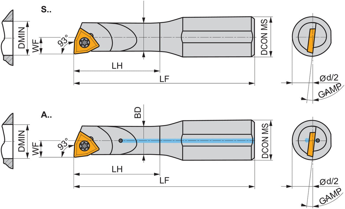 PRAMET Bohrstange ISO A0508H-SWUCL 02 D.8mm Linkslauf für Trigonal-Wendeschneidplatten